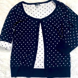 Talbots Dark Navy White Polka Dot Cardigan Sweater Size small